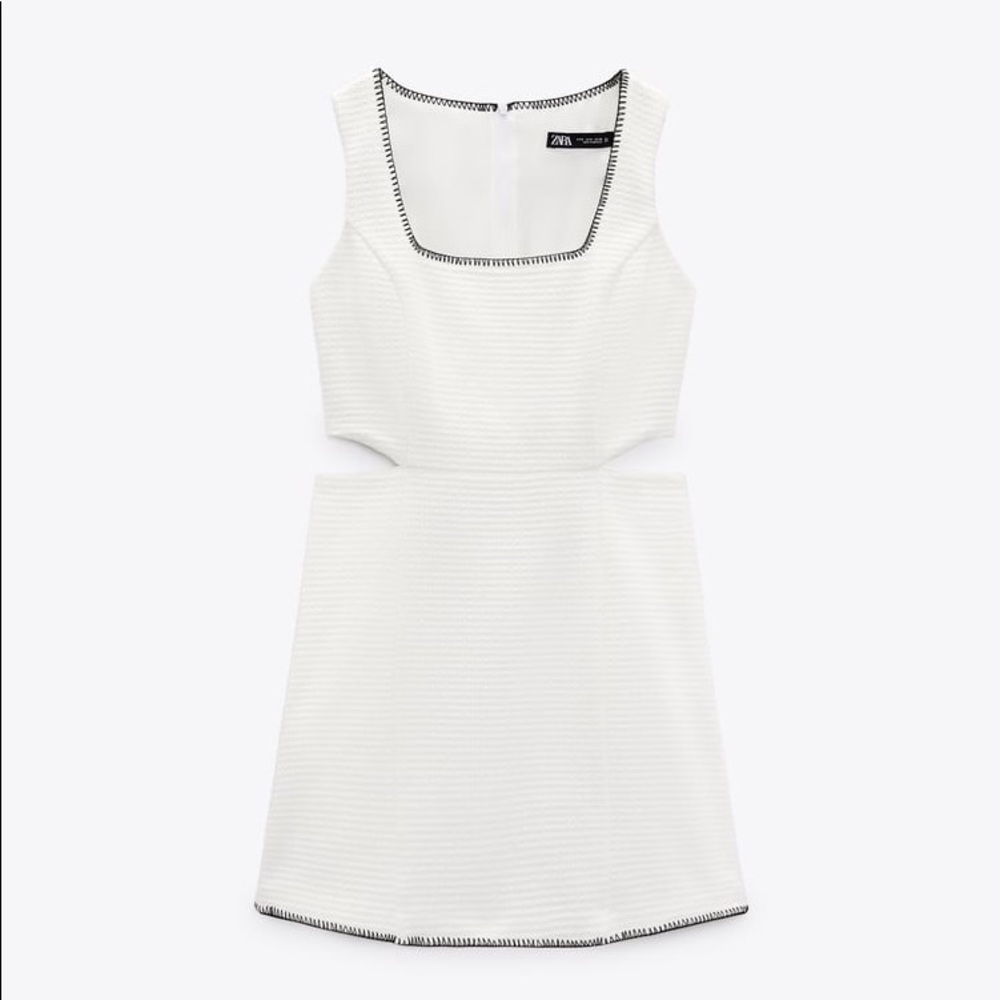 Zara Oyster White Textured Cut Out Dress - Picture 16 of 17